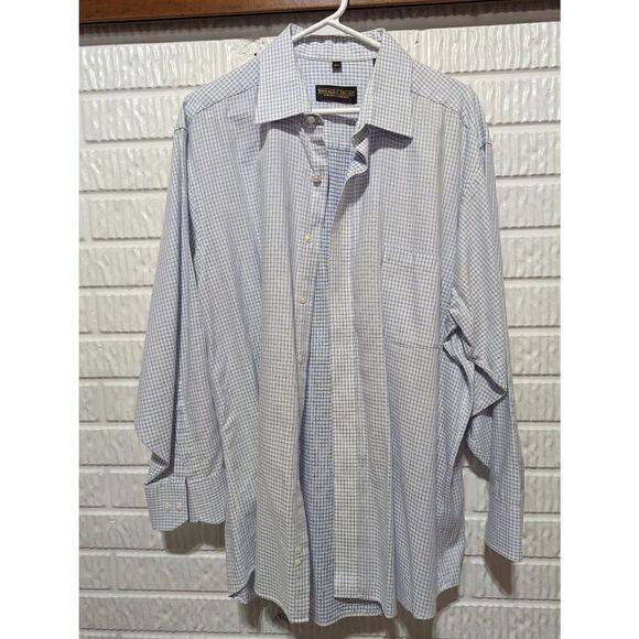 Donald J Trump Signature Collection Men 17 White Blue Button Front Shirt - Picture 1 of 6